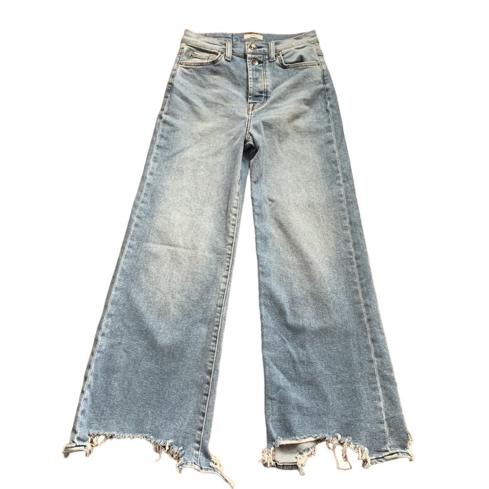 Splendid High Rise Wide Leg Button Fly Light Wash Destroyed Hem Jean Size 25